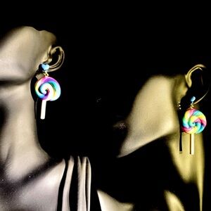 Disney Candy Colorful Swirl Lollipop Earrings Dangle Silver Sterling